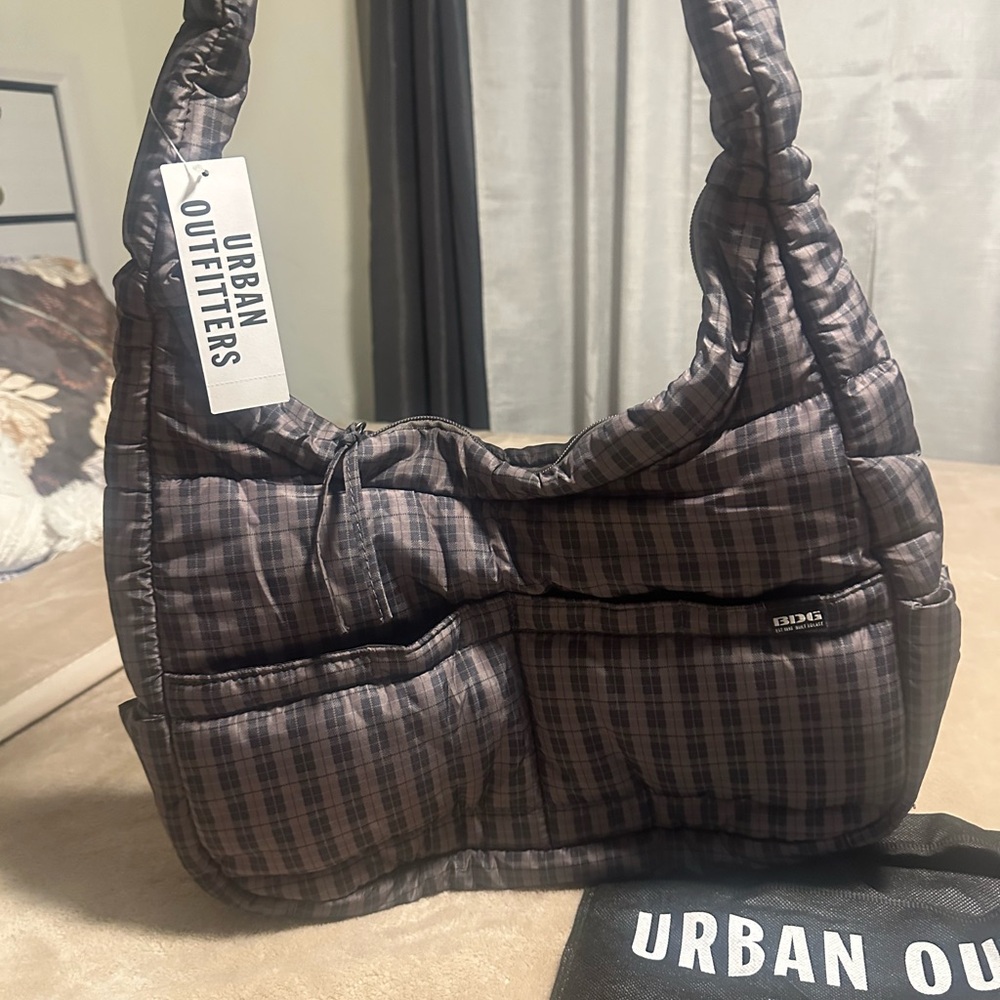 Urban Outfitters Brown and Gray Quilted Shoulder Bag